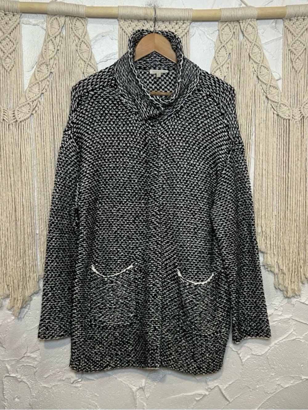 Eileen Fisher organic cotton marled chunky knit snap-button cardigan Size Large